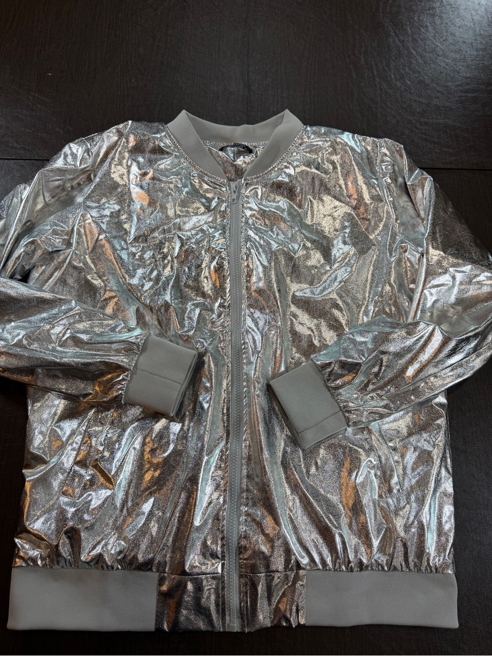 Coofandy Unisex Packable Silver Metallic Zipup Bomber Jacket Sz M